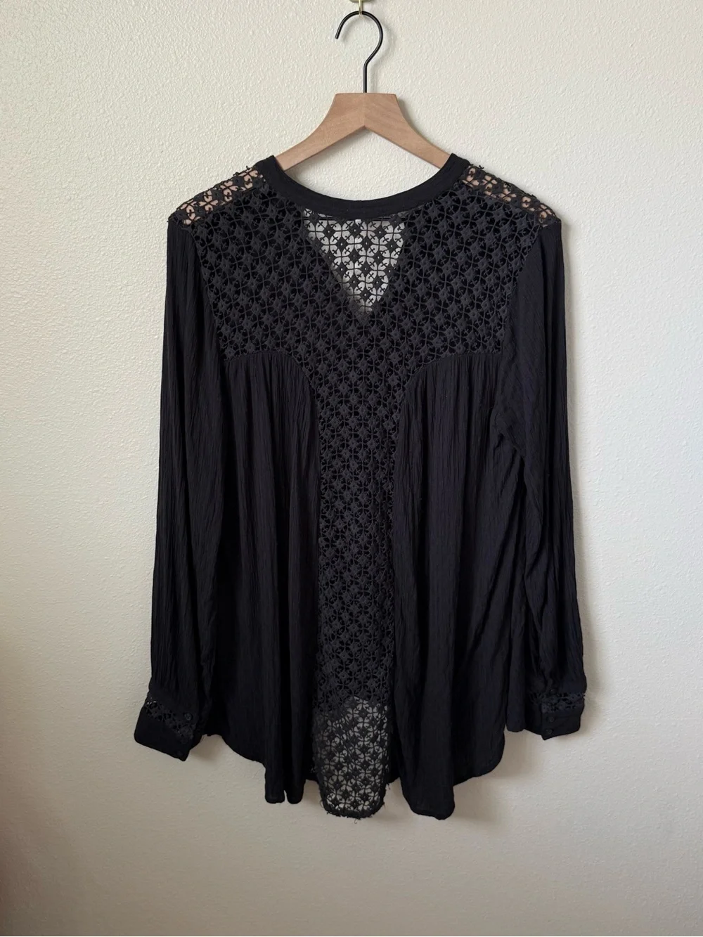 Free People Black woven-Panel Button Down Shirt